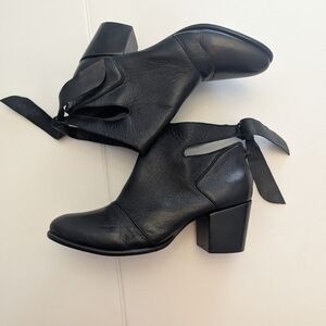 Mezzo Punto Black Leather Ankle Boots with Back Tie Detail